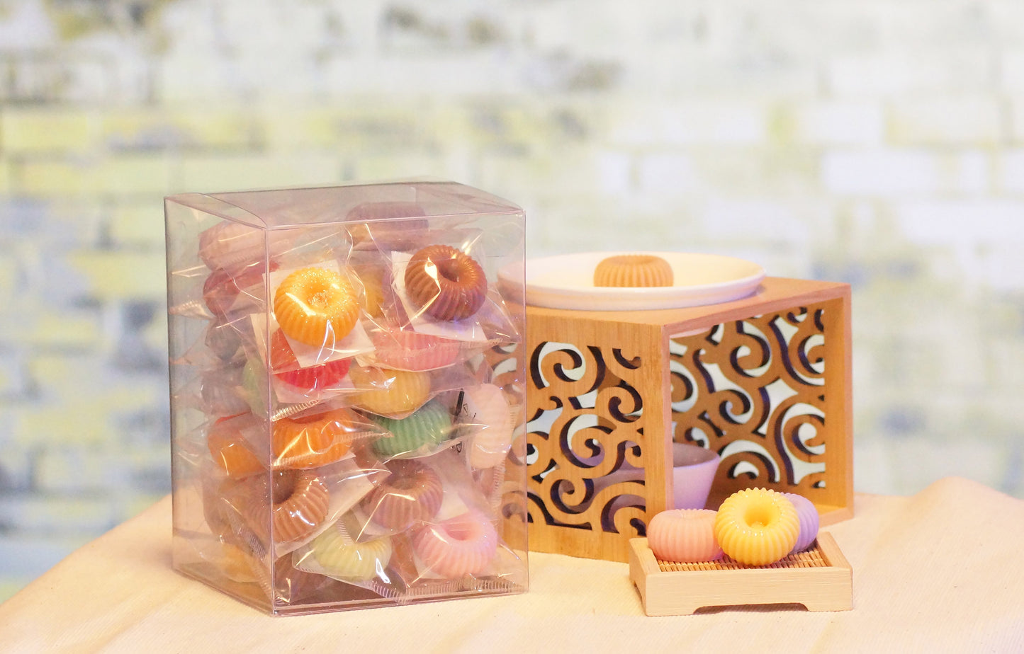 Mise en situation de fondants de cire de soja parfumés